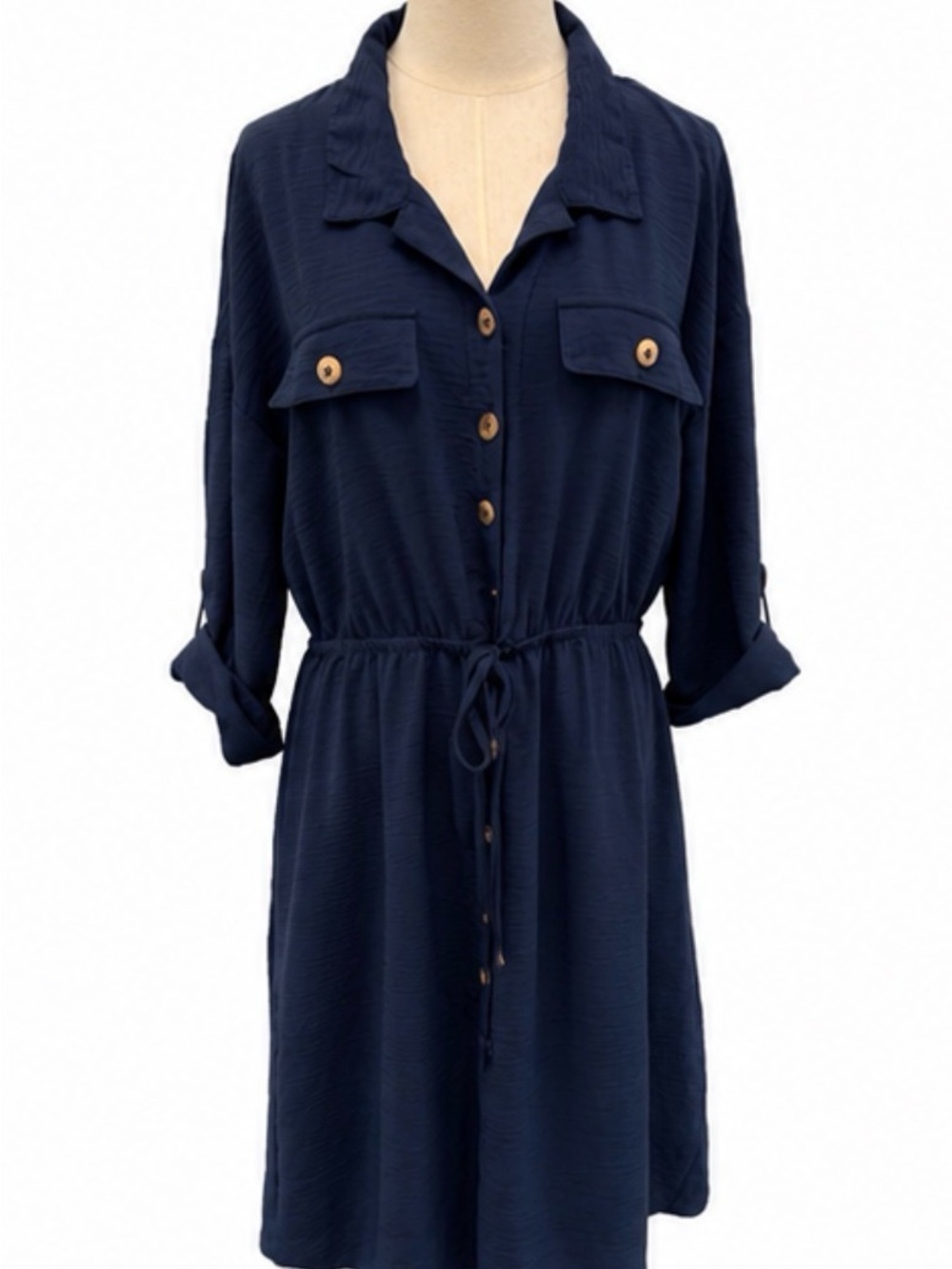 Lucky Brand Women’s XL Navy Blue Utility Shirt Dress Drawstring Waist